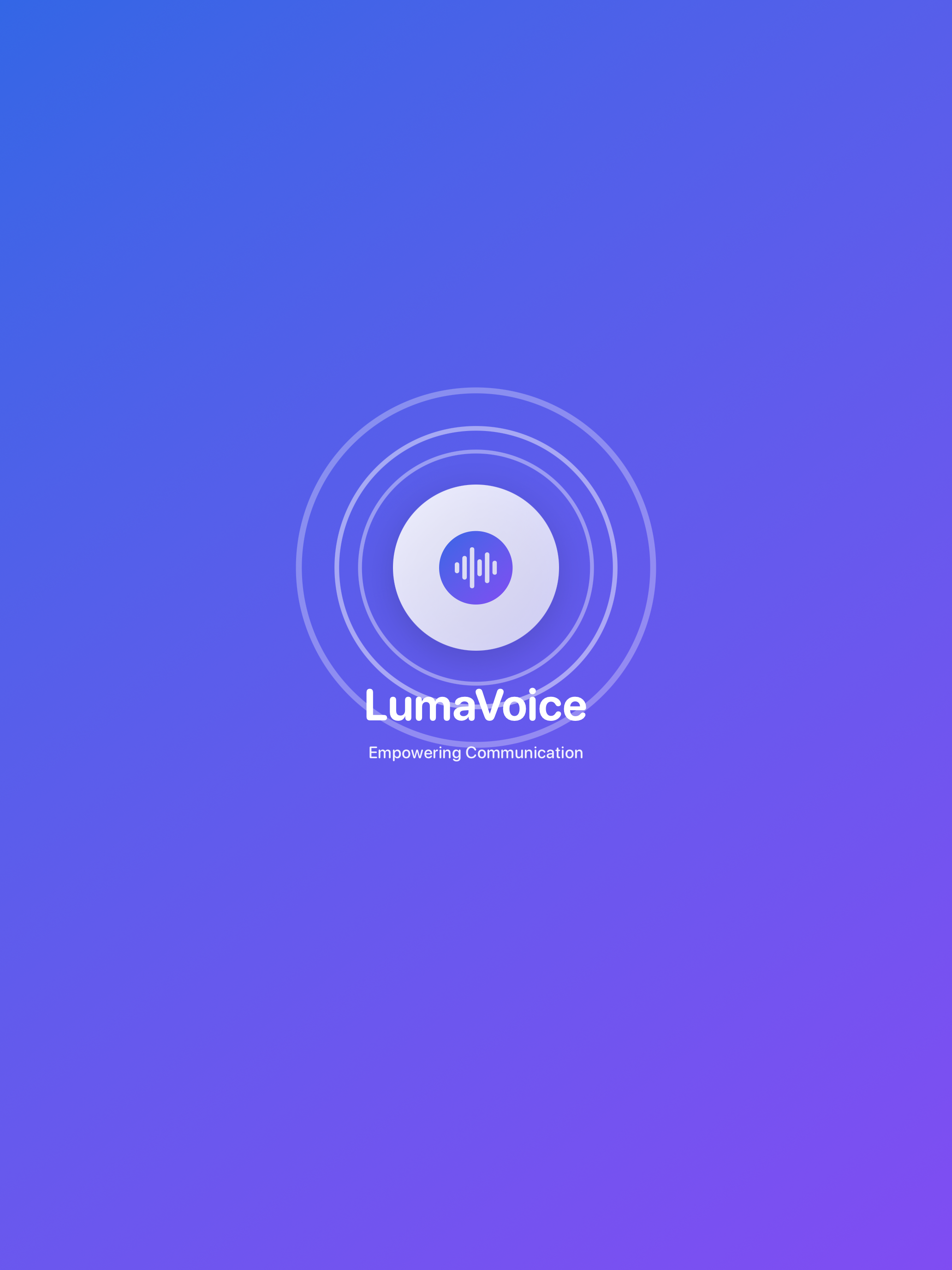 LumaVoice AAC app home screen showing customizable communication tiles with icons for common phrases